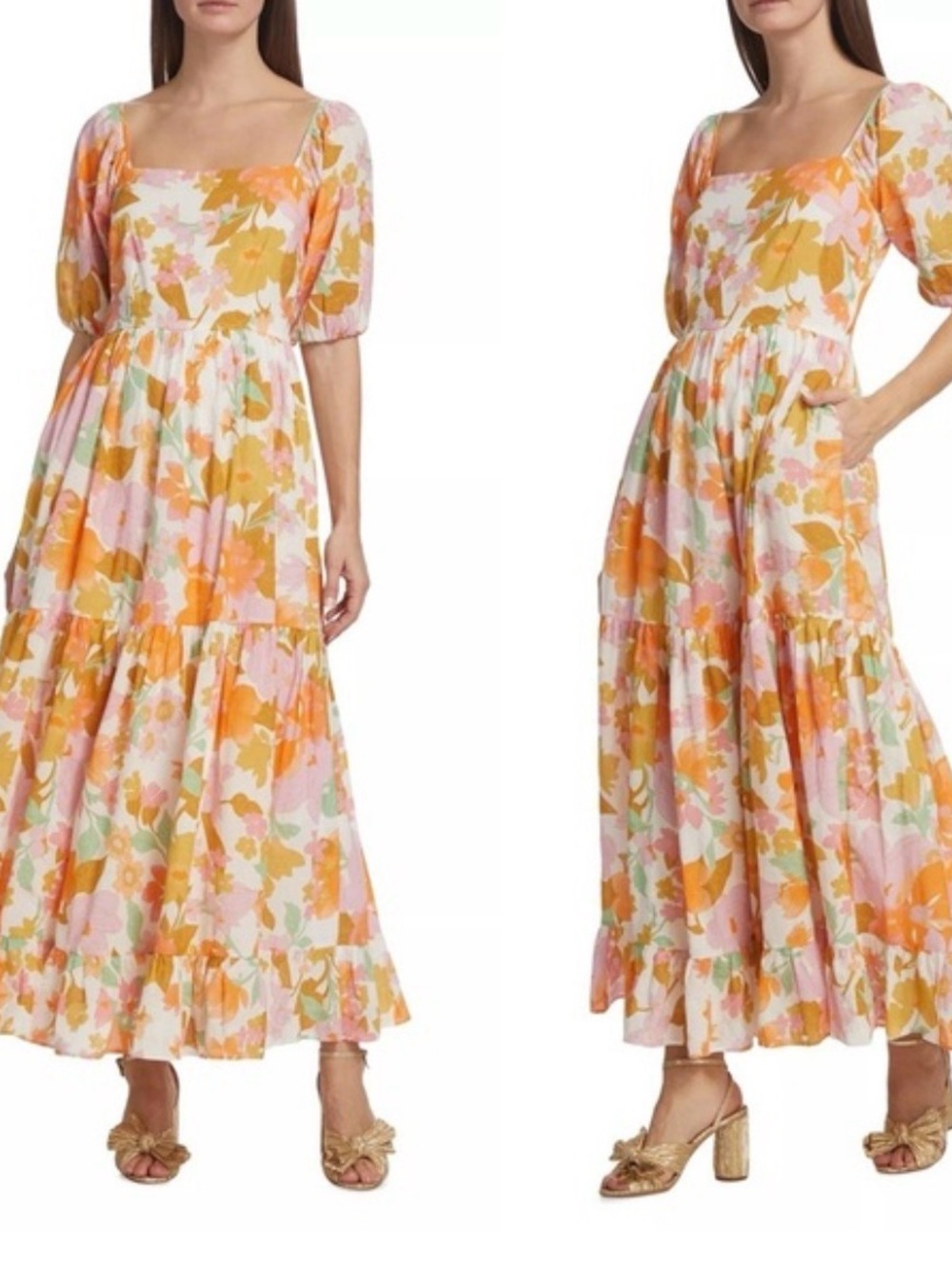 Billabong Pastel Floral Maxi Dress in Orange, Pink & Cream